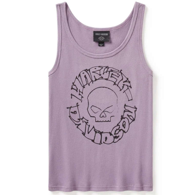 Women's Willie G Circle Skull Sketch Art Ribbed Tank - L