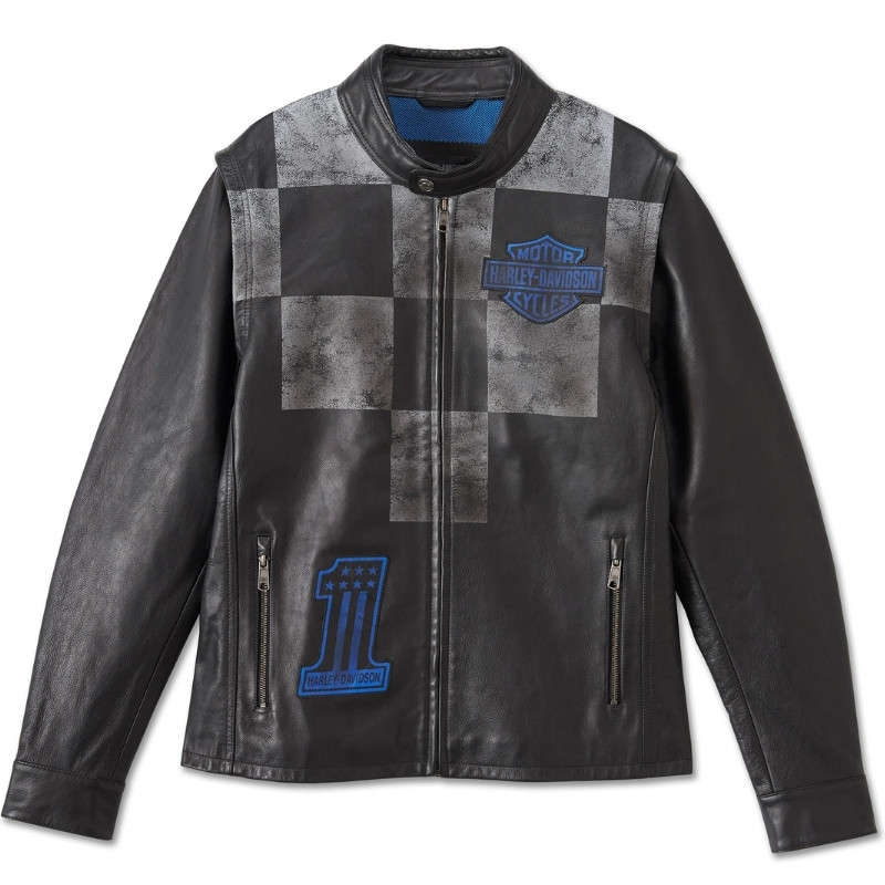 Men's Blue Steel Convertible Leather Jacket - 2XL