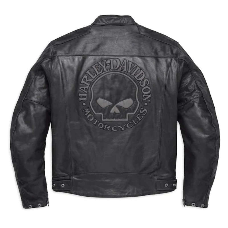Men's Reflective Skull Leather Jacket - M