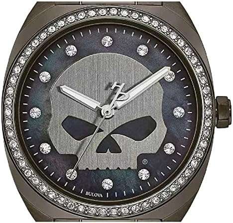 Women's Crystal Willie G Skull Watch, Gunmetal Finish