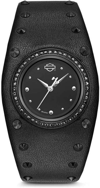 Women's Studded Leather Cuff Stainless Steel Watch
