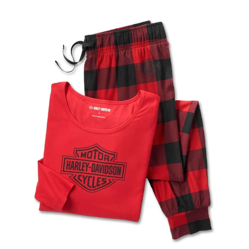 Women's Bar & Shield Plaid Long Sleeve Pajama Set - L