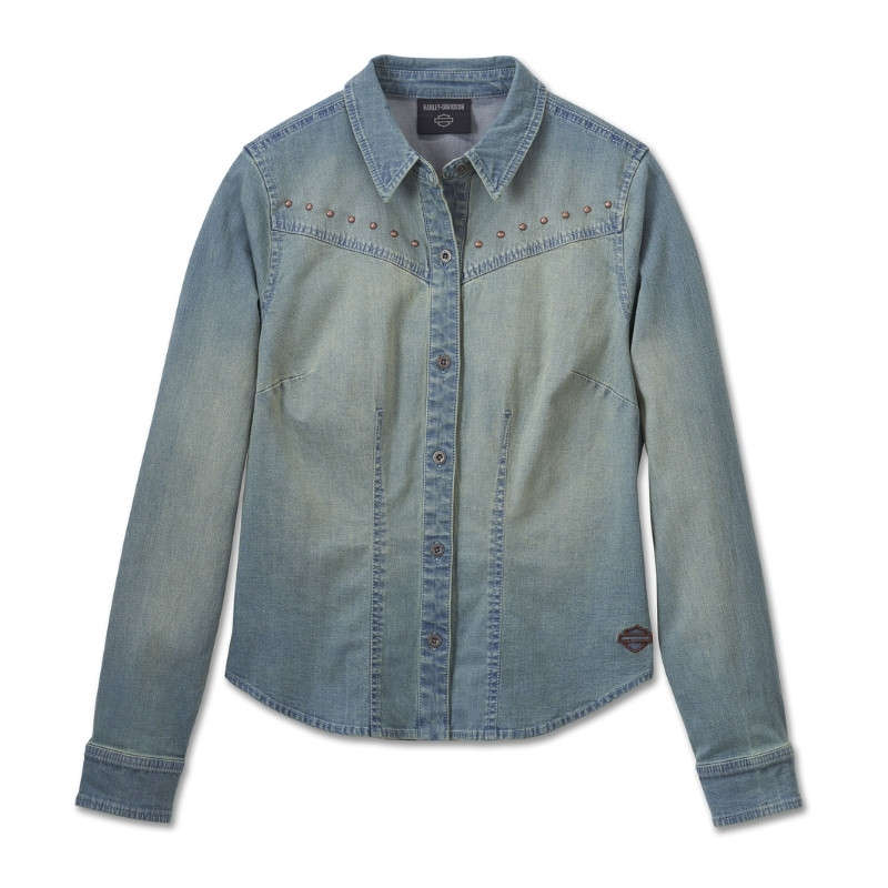 Women's H-D Studded Denim Shirt - M