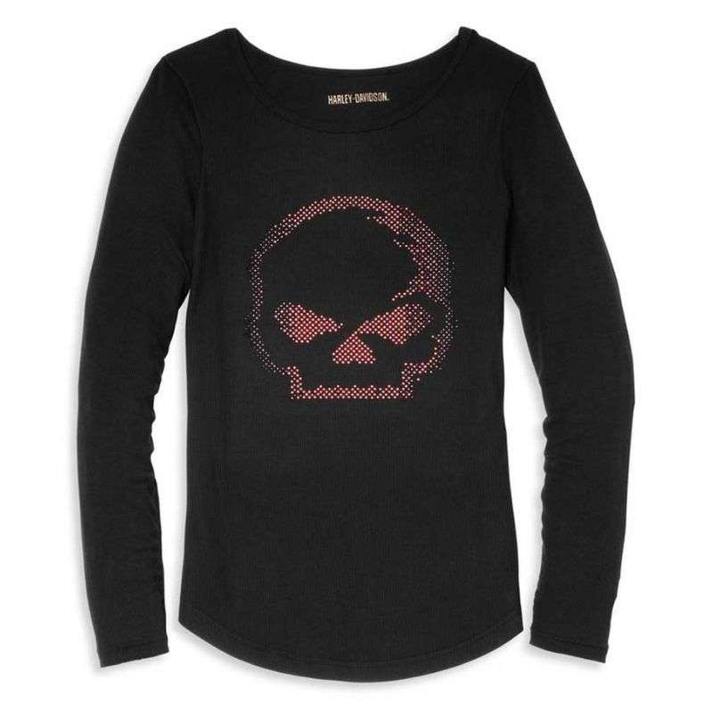 Women's Rhinestone Willie G Skull Baseball Hem Tee - M