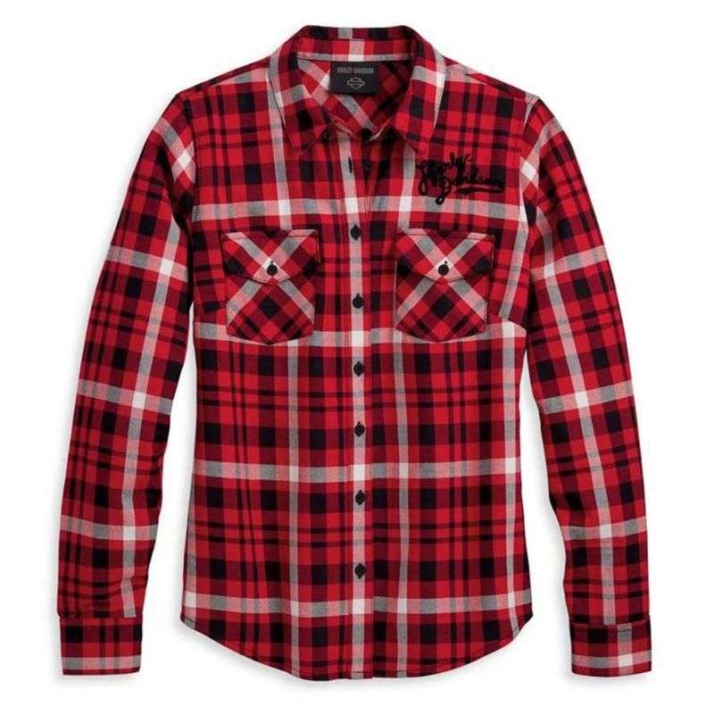 Women's Retro Script Font Flannel Plaid Shirt - 2XL