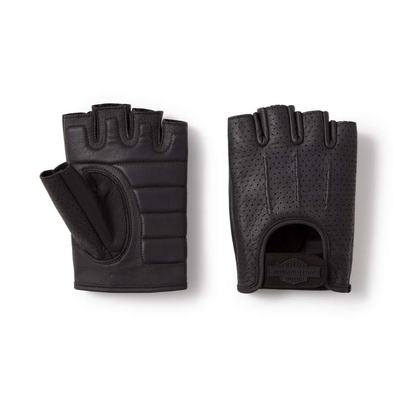Perforated Fingerless Leather Riding Gloves - S
