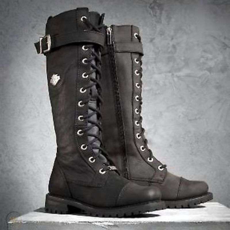 Womens Savannah Leather Motorcycle Boots - UK 3