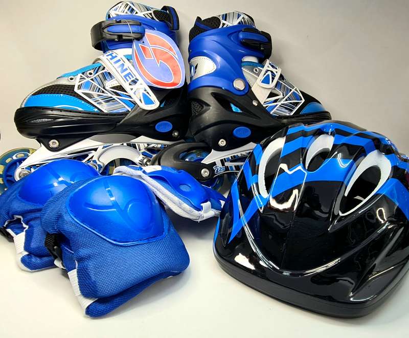 Roller Blades | Blue | with helmet and set of kids safety pads