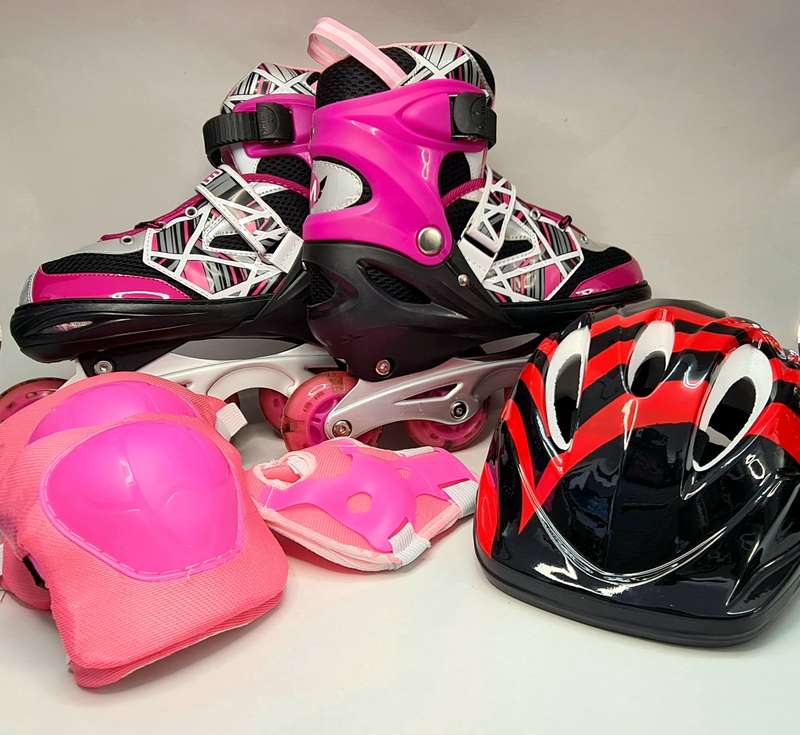 Roller Blades | Blue | with helmet and set of kids safety pads