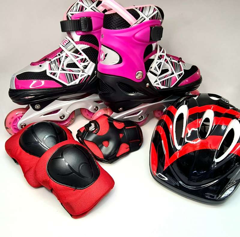 Roller Blades | Blue | with helmet and set of kids safety pads