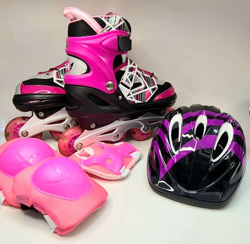 Roller Blades | Blue | with helmet and set of kids safety pads