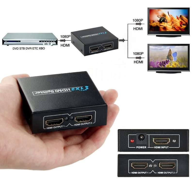 HDMI Splitter 1 to 2 Adapter Converter for HDTV 3D TV PC