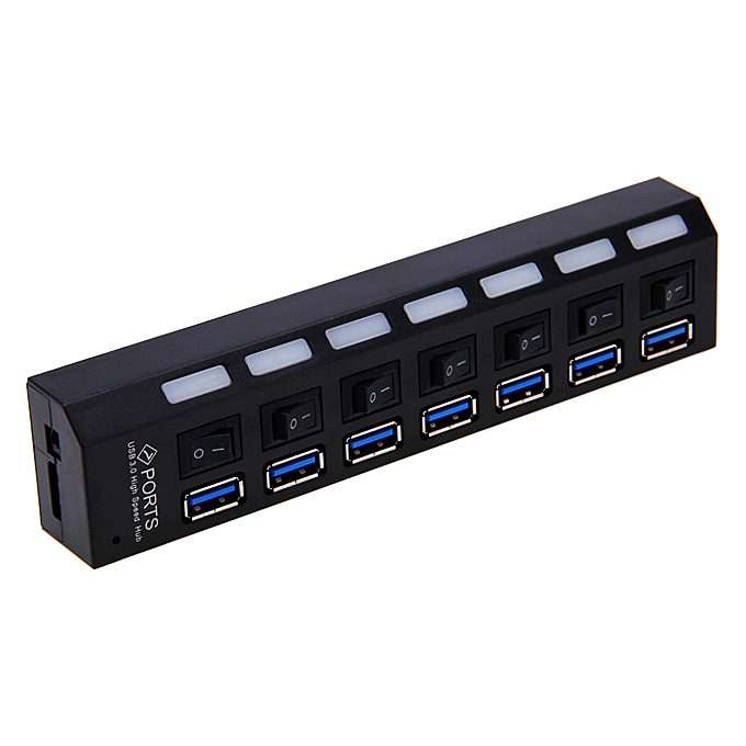 7 Ports USB 3.0 Hub with Independent Switch - Black colour
