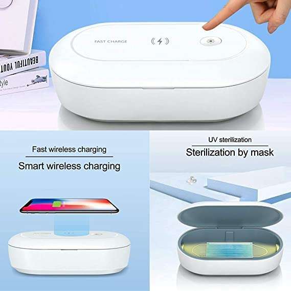 3-in-1 Fast Wireless Charger UV Sanitizer Box with Aromatherapy - White