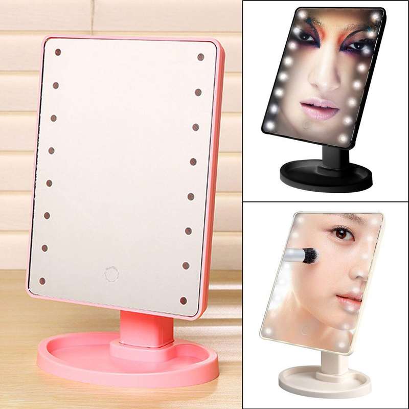 360 Degrees Rotation Battery Powered Touch LED Makeup Mirror | Pink