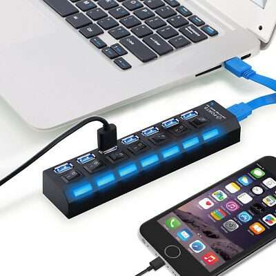 7 Ports USB 3.0 Hub with Independent Switch - Black colour