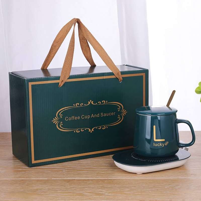 Coffee Cup and Warmer Set | Green and Gold