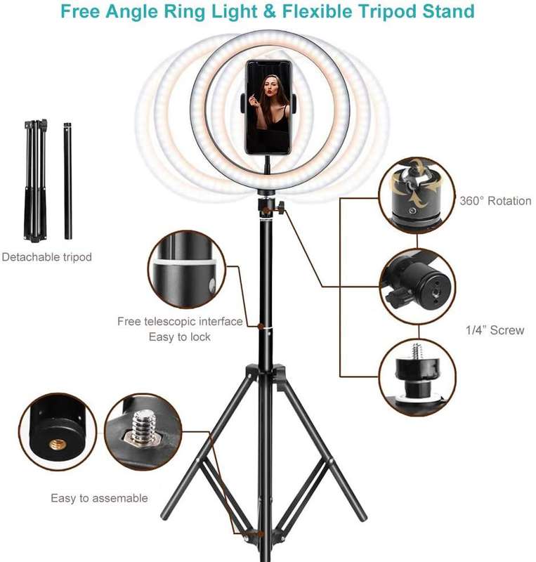 ATTTW-14 Inch Ring Light with 210cm Tripod For Live /Makeup/Studio