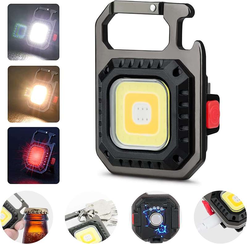 Rechargeable Cob Keychain Work Light Detachable Pocket Flashlight with Tool Kit + Bottle Opener