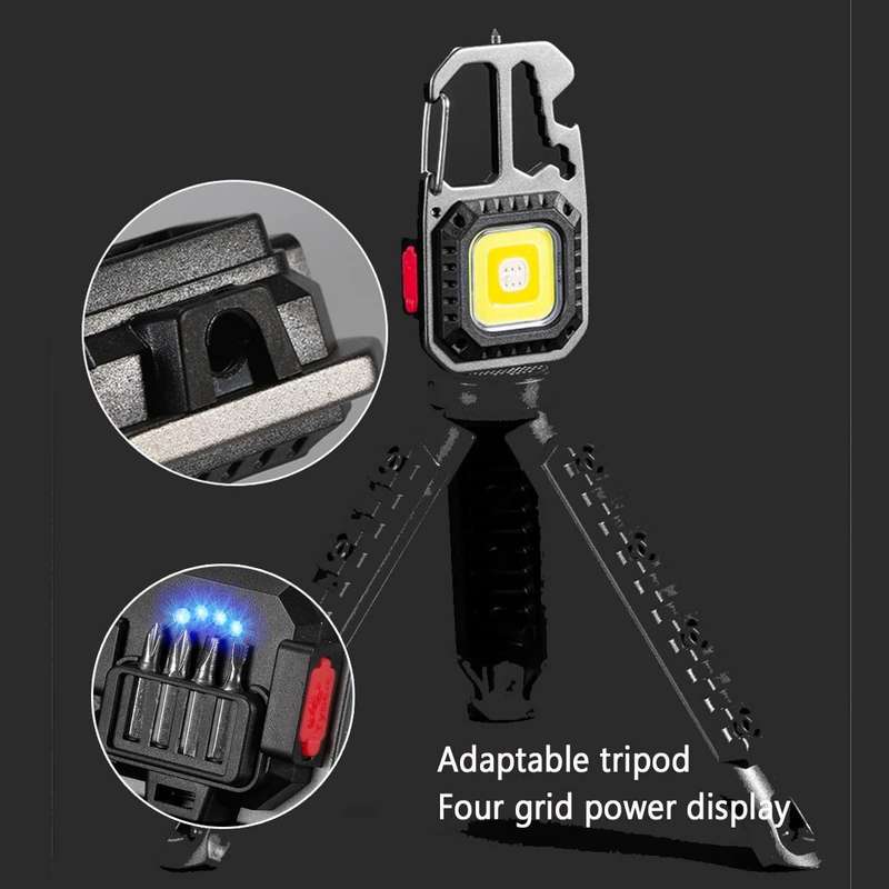 Rechargeable Cob Keychain Work Light Detachable Pocket Flashlight with Tool Kit + Bottle Opener