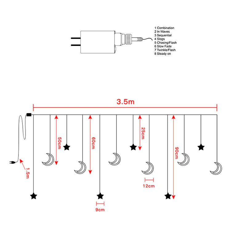Curtain String Lights | 6 Moon 6 Star 3.5m Plug-In