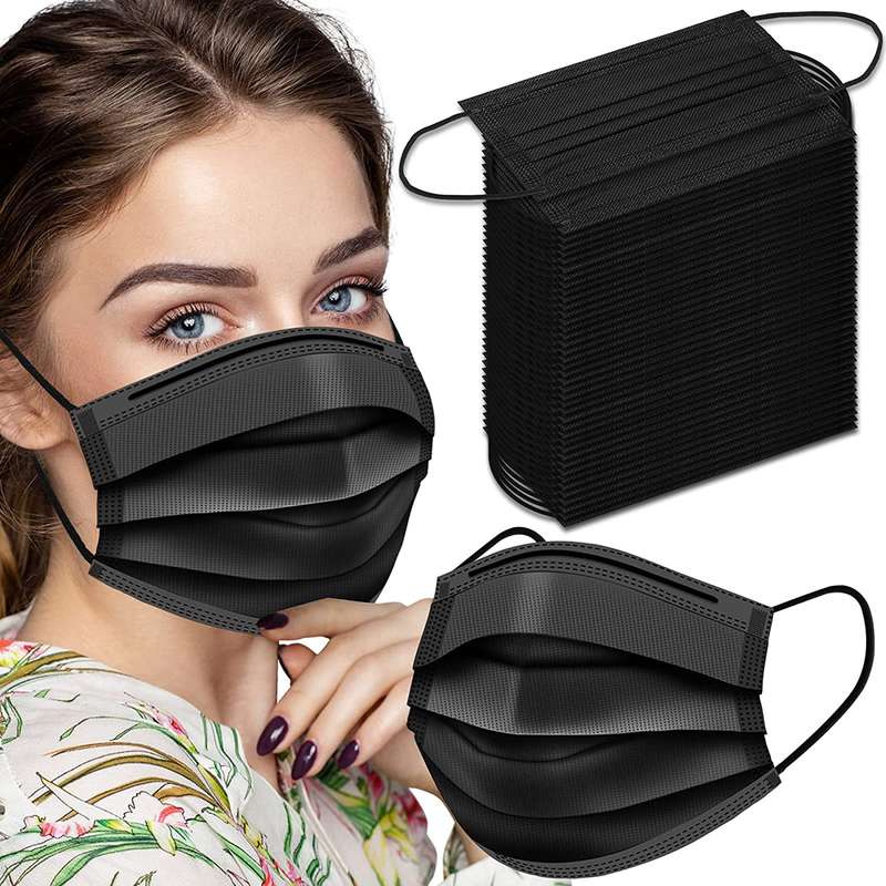 Face Mask - 3-Ply Disposable Masks - Black (Pack of 100)