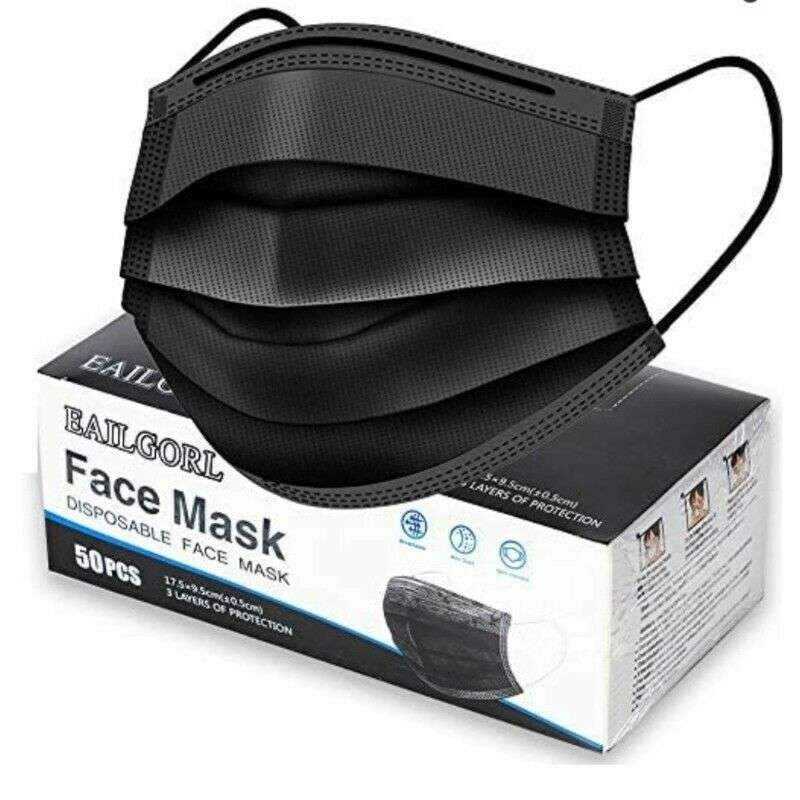 Face Mask - 3-Ply Disposable Masks - Black (Pack of 100)