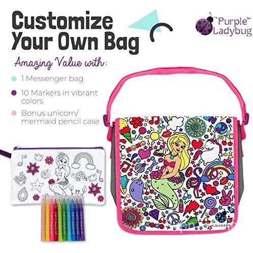 Kids DIY Colour in Messenger Bag with Markers - Pink