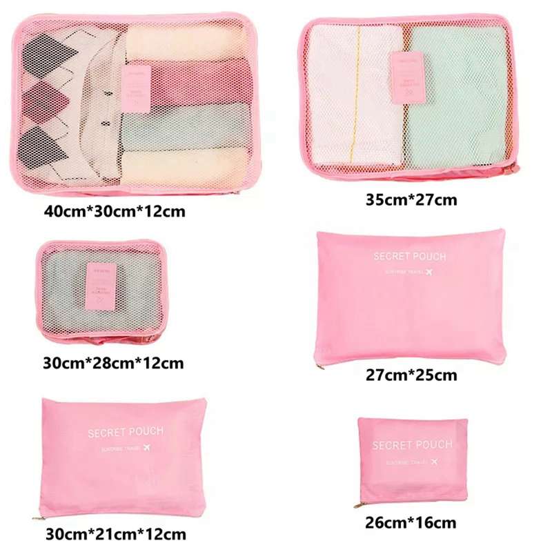 Six-Piece Travel Luggage Organiser Set - various colours (pink, green, purple)