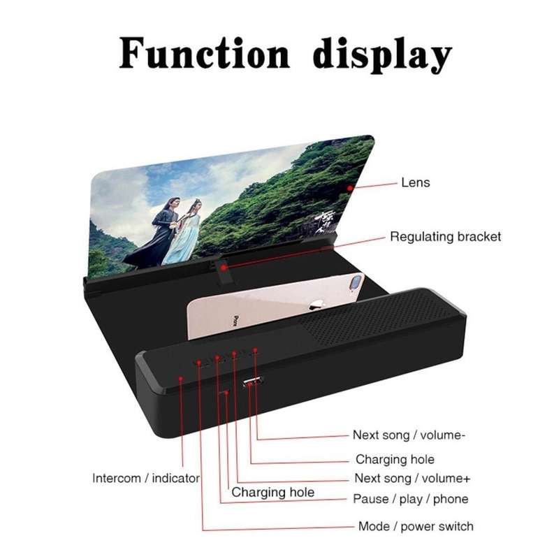 Portable 6D Mobile Screen Amplifier F12 - Black
