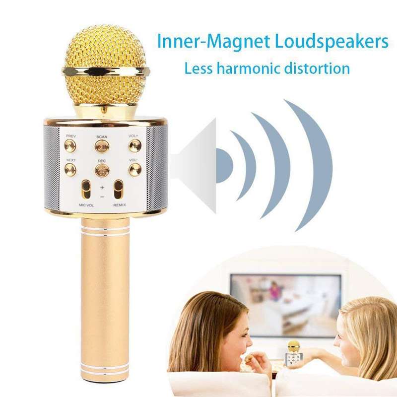 ireless Microphone Karaoke Speaker For Smartphones - Gold