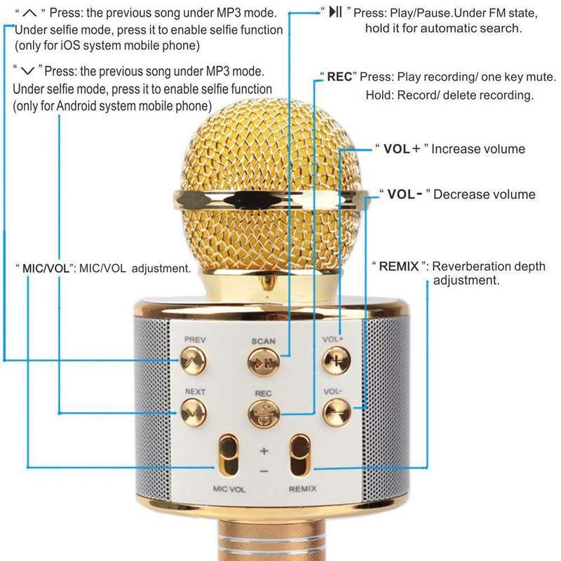 ireless Microphone Karaoke Speaker For Smartphones - Gold