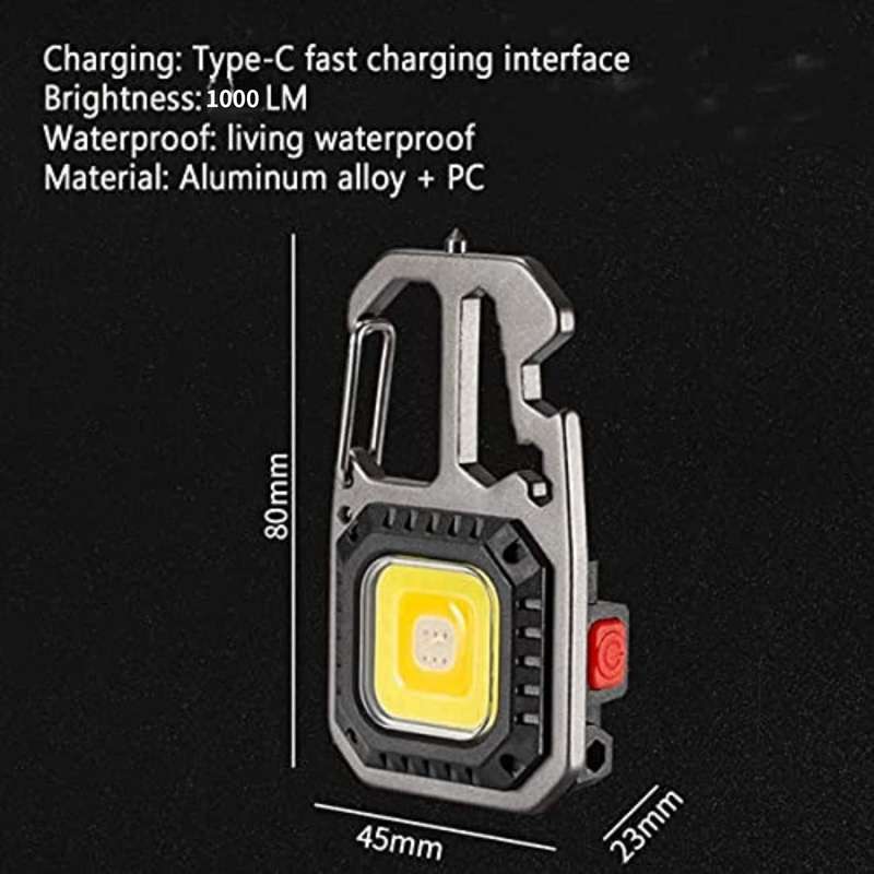 Rechargeable Cob Keychain Work Light Detachable Pocket Flashlight with Tool Kit + Bottle Opener