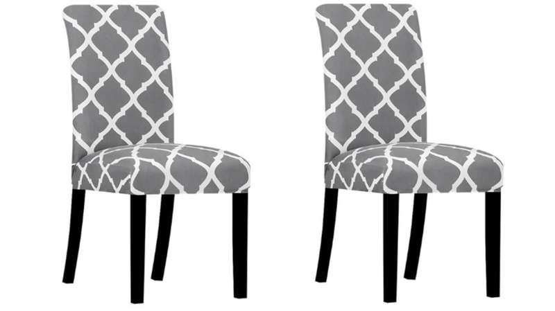 Stylish Elasticated Dining Room Chair Cover (Set of 2) | Moroccan Diamond Design | Grey/White