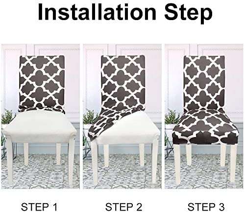 Stylish Elasticated Dining Room Chair Cover (Set of 2) | Moroccan Diamond Design | Grey/White