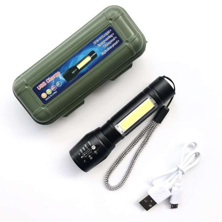 LED Flashlight Torch USB Rechargeable Built-in Battery Zoomable Function