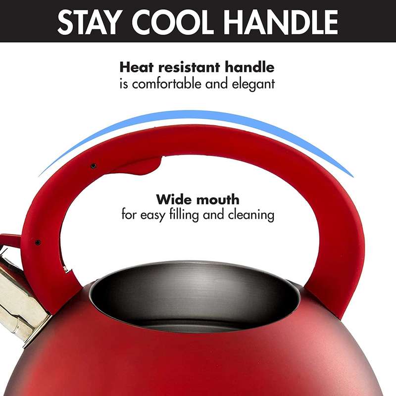 Round Bottomed Stainless Steel Whistling Kettle 2.6L | black | red | blue