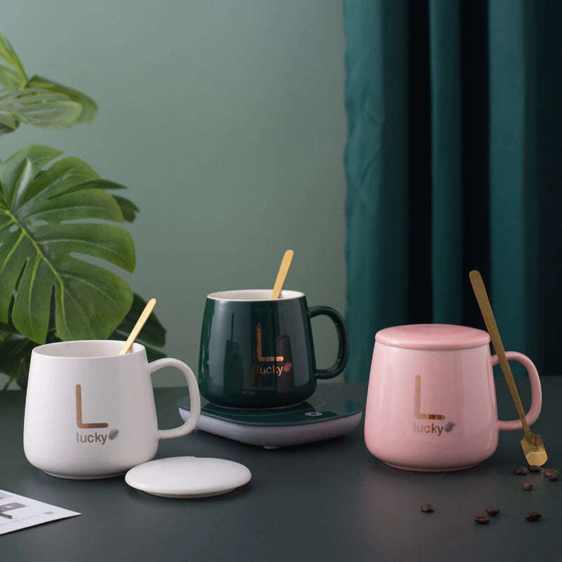 Coffee Cup and Warmer Set | Green and Gold