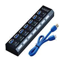 7 Ports USB 3.0 Hub with Independent Switch - Black colour