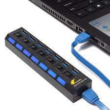 7 Ports USB 3.0 Hub with Independent Switch - Black colour