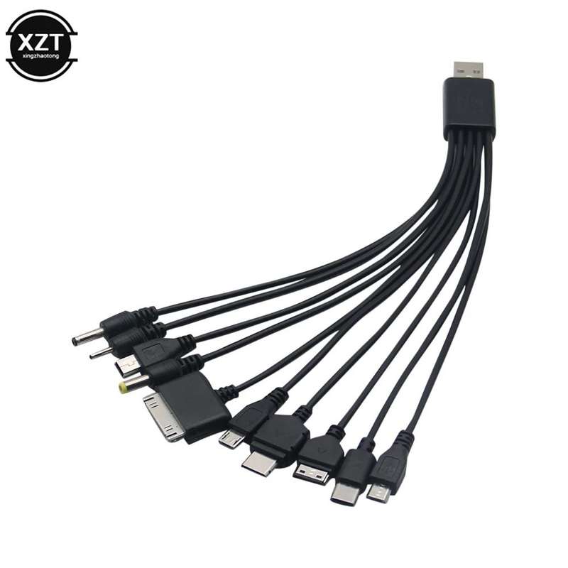 Universal 10 in 1 Multi USB Cable Car Charger for Mobile Phone | Black