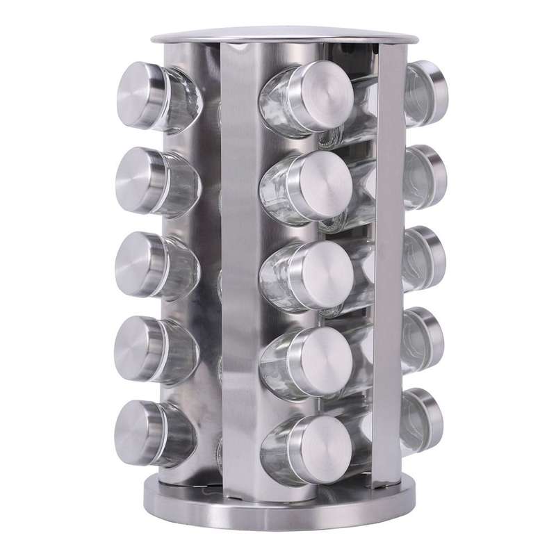 Stainless Steel Spice Carousel with 20 Transparent Glass Jars