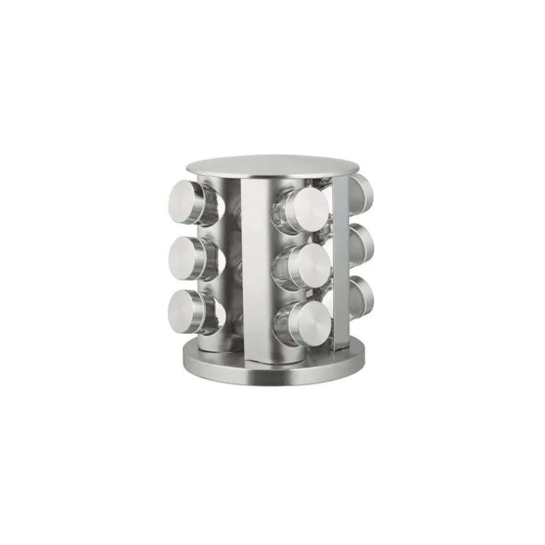 Stainless Steel Spice Mini Carousel with 12 Transparent Glass Jars
