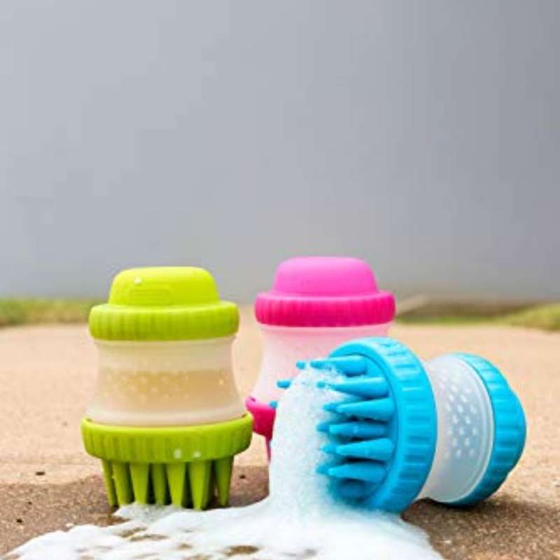 Silicone Dog Washing Brush with Built-in Shampoo Reservoir | Pack of 2 | Pink and Blue