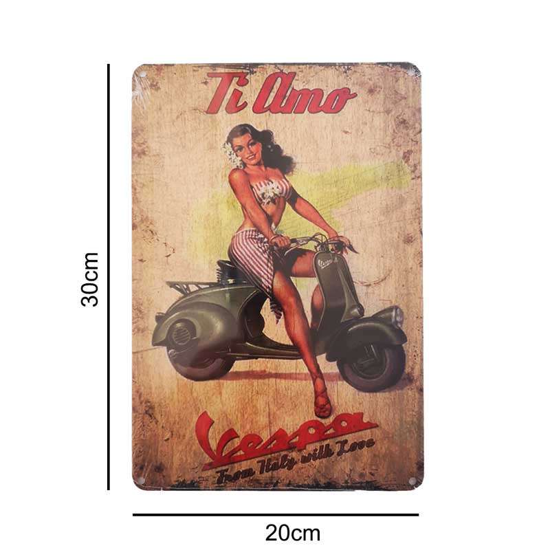 Vintage Metal Vespa Ti Amo Wall Sign