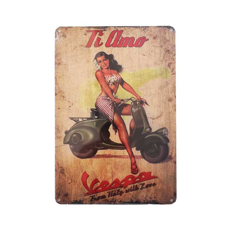 Vintage Metal Vespa Ti Amo Wall Sign