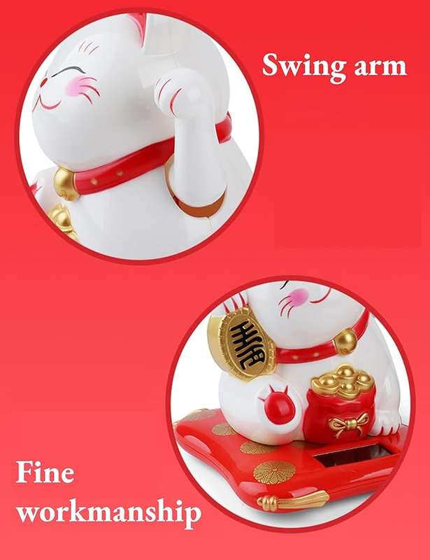 Solar Energy Powered Gold Beckoning Lucky Money Cat for Home Office and Car décor