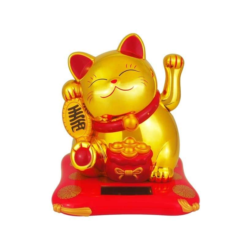 Solar Energy Powered Gold Beckoning Lucky Money Cat for Home Office and Car décor