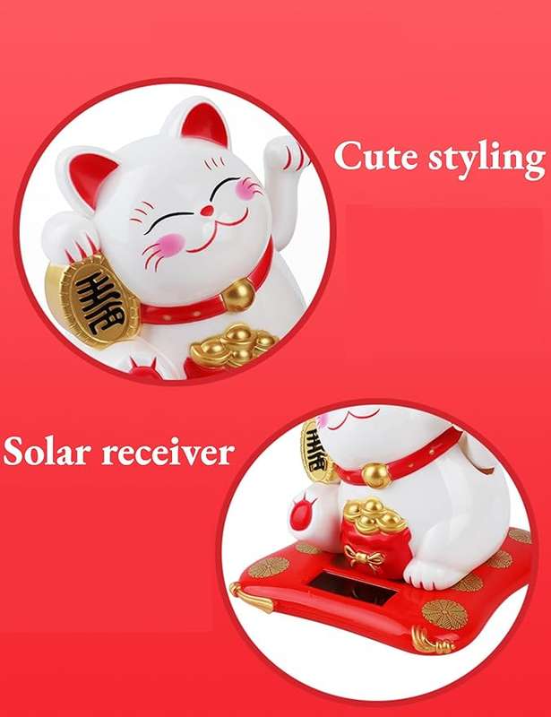 Solar Energy Powered Gold Beckoning Lucky Money Cat for Home Office and Car décor