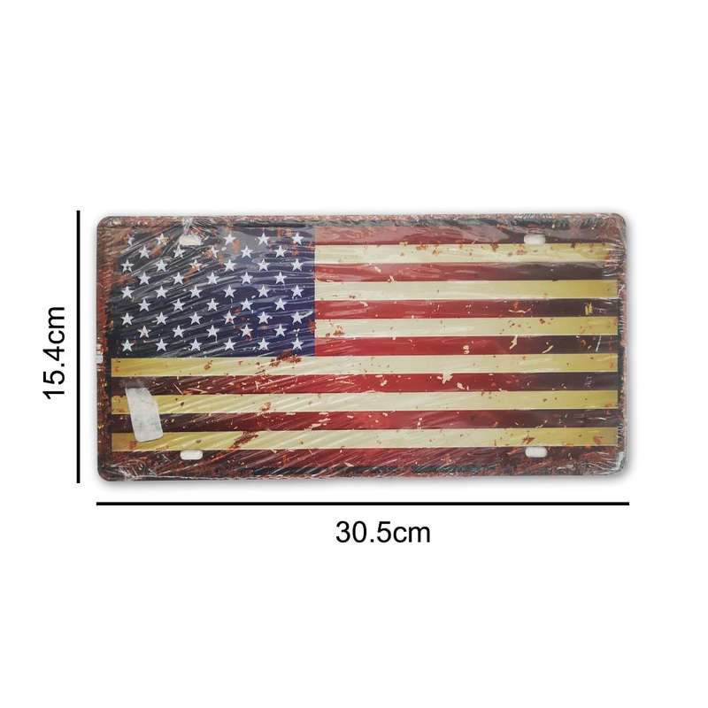 Vintage Metal American Flag USA Number Plate Sign